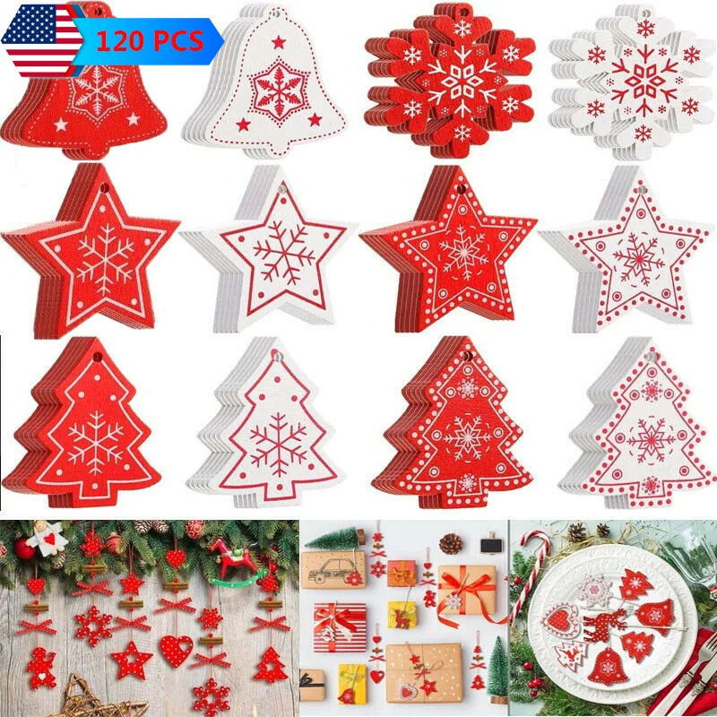 

120 шт., деревянные подвесные украшения для новогодней ёлки