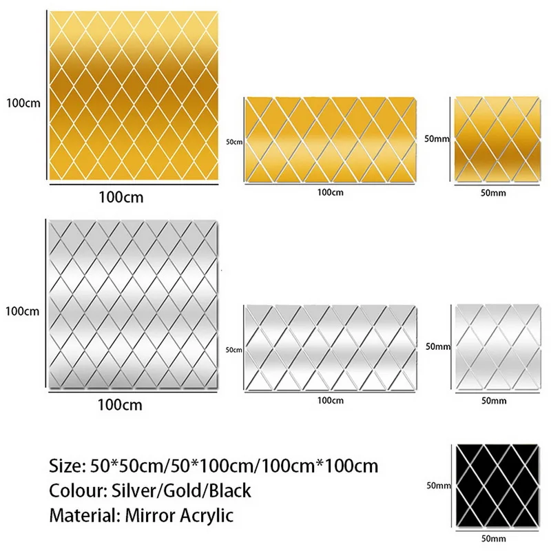 Акриловые зеркальные настенные Стикеры с треугольниками и бриллиантами для