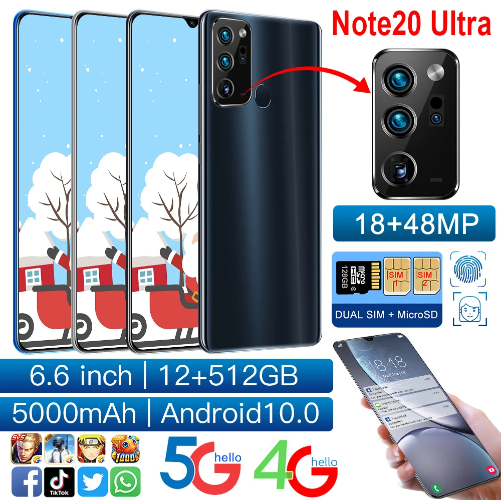 

Sansumg 6.6Inch Galay Note 20 Ultra Smartphone 5G Network 12GB RAM 512GB ROM Dcta Core MTK6889 Cellphone Handset Mobile Phone