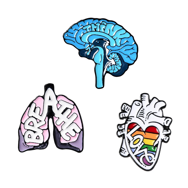 

Love Heart Brain Lung Brooch Organ Enamel Lapel Pin Badge Cartoon Doctors Brooches Gift for Friends Jewelry Wholesale