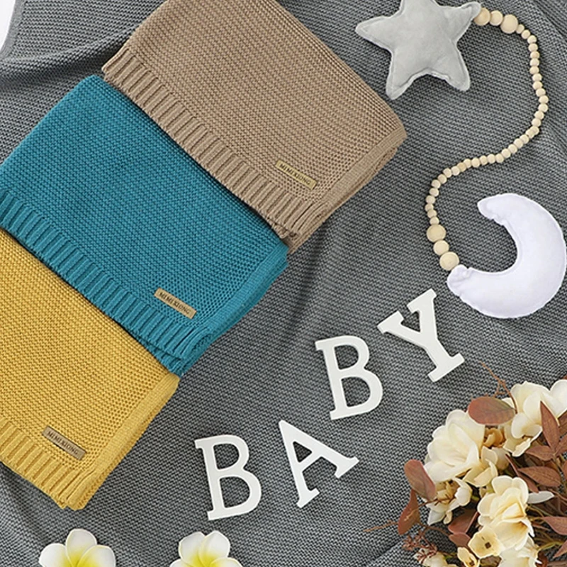 

80x100cm Soft Pure Cotton Knitted Baby Blanket Swaddle Wrap Basket Filling Blanket Children Bedding Quilts