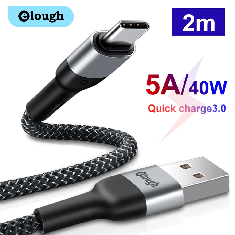 Кабель для зарядки Elough USB Type-A-Type-C 5A нейлон | Мобильные телефоны и аксессуары
