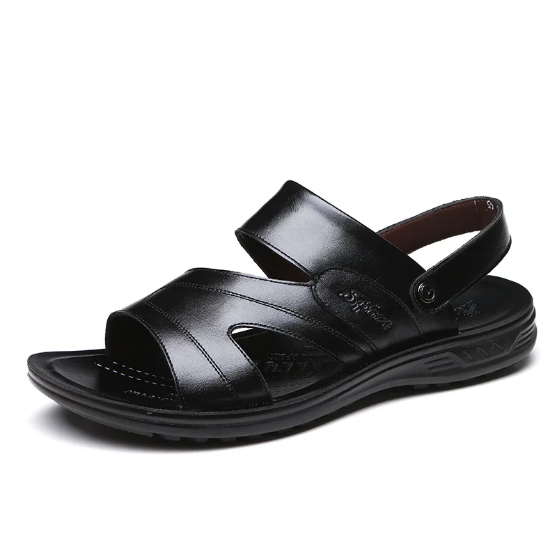 

Men Sandals Genuine Leather Summer Shoes Men's Beach Sandals Flat Genuine Cow Leather Male Black Formal Sandalfg
