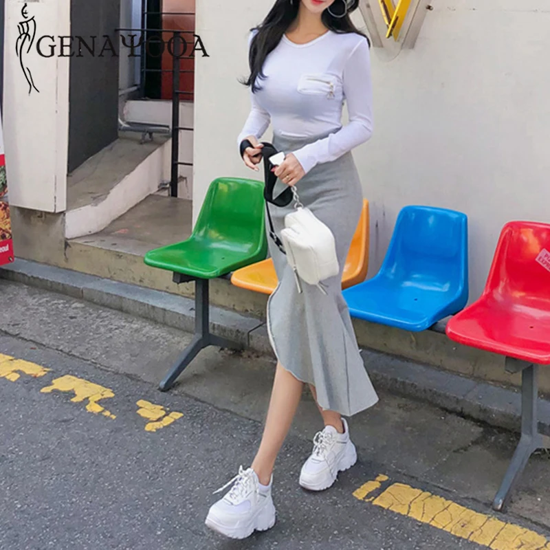 Женский комплект из двух предметов genayua Осенний Тонкий топа и юбки повседневный с