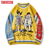atsunny clown embroidery harajuku sweater retro style knitted sweater autumn cotton pullover
