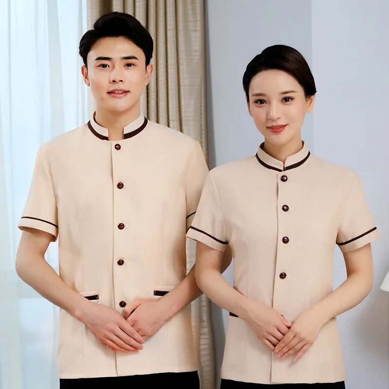 

Cleaning Service Uniform Short-sleeved Women Hotel Room Work St-up Collar Thin Breathable Community Property Cleaning