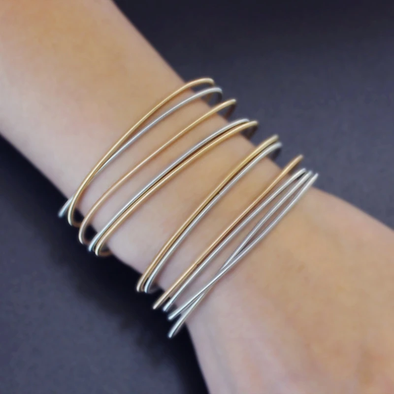 11 шт. выдвижных Штабелируемых браслетов ANGELADY для женщин металлический браслет