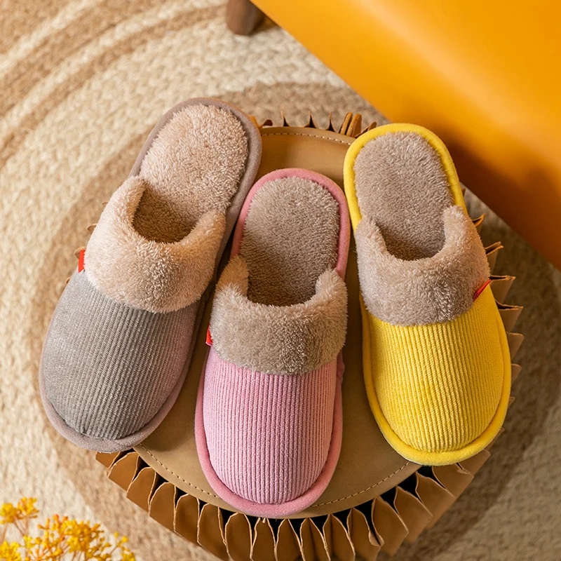 

Winter Women Slippers Warm Plush House Shoes Concise Couple Comfort Home Indoor Bedroom Memory Foam Slip-On Shoes Man and Female