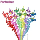 Многоразовые пластиковые соломинки динозавра, динозавр 16 шт., пластиковые соломинки для напитков на день рождения, тематические праздничные сувениры