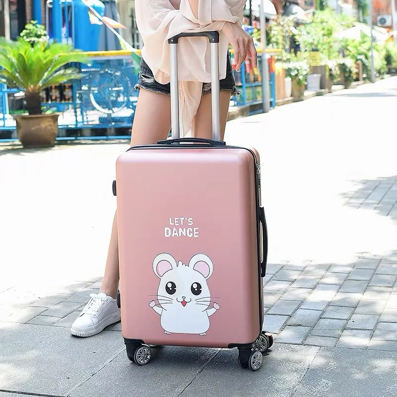 Net fashion trolley suitcase 20/22/24/26 female cartoon travel luggage cute stylish pattern password box spinner travel bags
