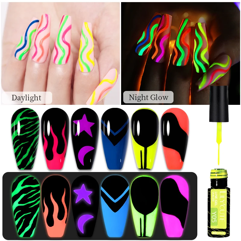 

LILYCUTE Line Gel Nail Polish 5ml Luminous Semi Permanent Soak Off UV LED Gel Glow In Dark Fluorescent Painting Gel Nail Polish