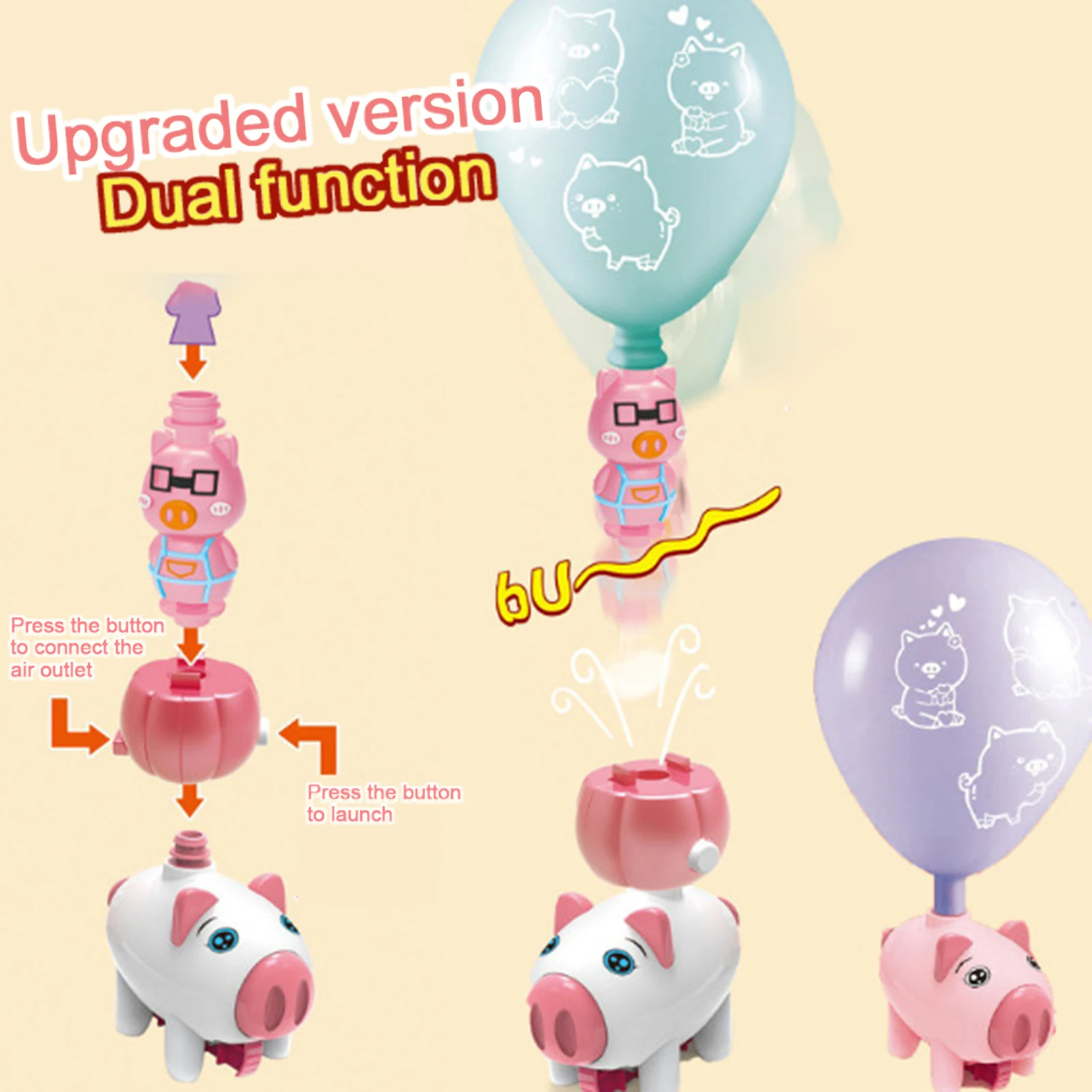 

Powerful Flying Piggy Powered Balloon Car Rocket Flying Weather Ball Car Balloon Inertia Powered Balloon Car Toy With Launch Tow