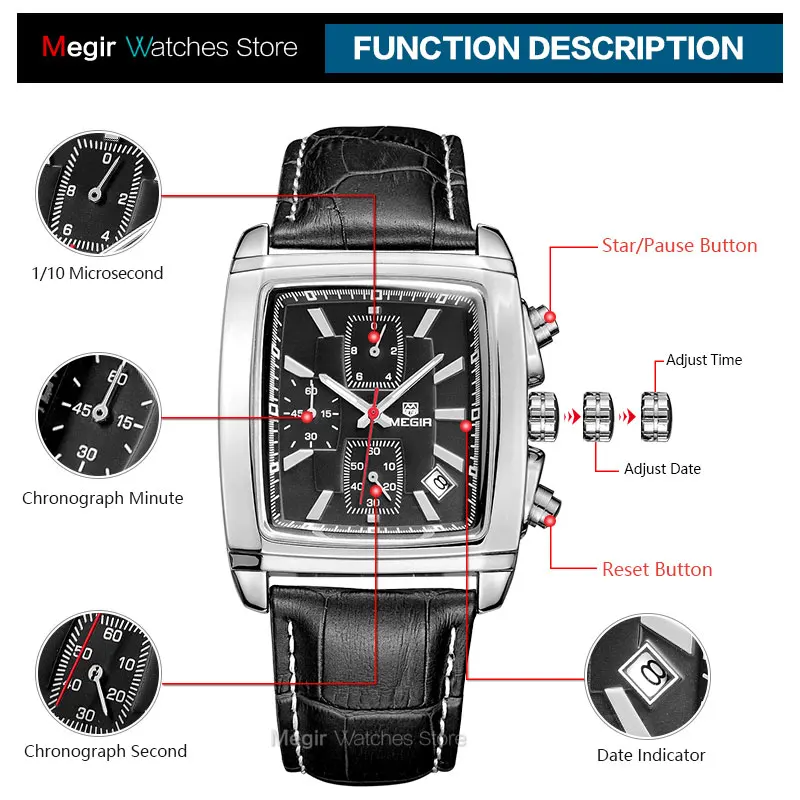 

New Casual Brand Watches Men Hot Fashion Sport Wristwatch Man Chronograph Leather Watch For Male Luminous Calendar Hour