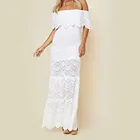 Женское белое кружевное платье на бретельках, элегантное свадебное пляжвечерние вечернее облегающее ажурное платье с перекрестными бретельками, богемное пляжное платье макси, платья