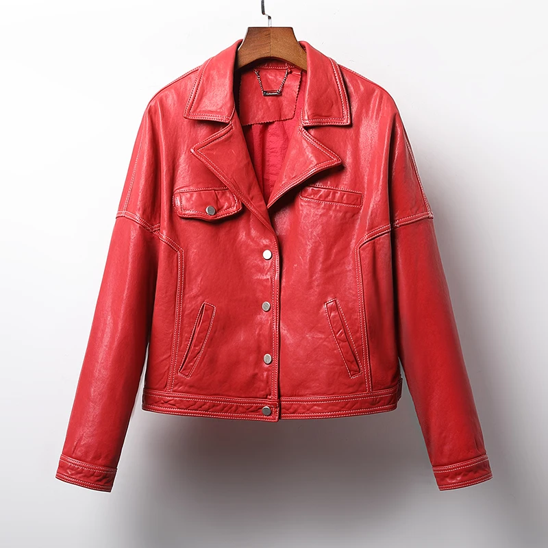 

Новая одежда из натуральной кожи, Женское пальто, модная повседневная мотоциклетная куртка из овечьей кожи