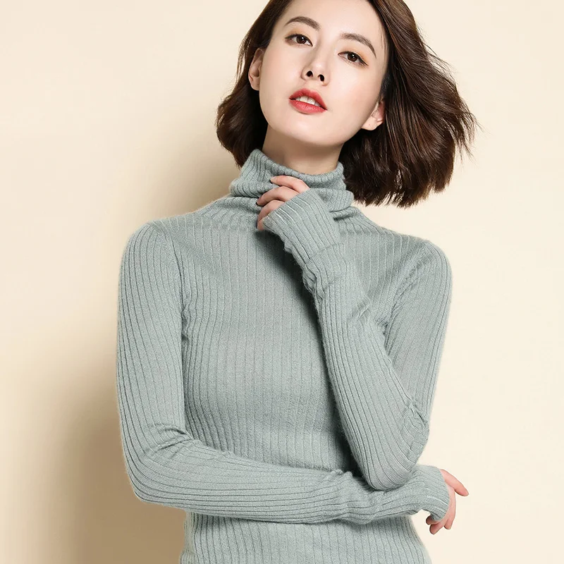 Женский вязаный свитер с высоким воротником повседневный базовый джемпер