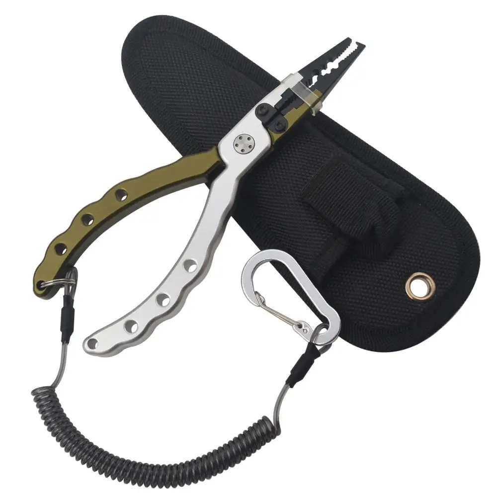New Aluminum Alloy Fishing Pliers Split Ring Cutters Fishing Holder Tackle with Sheath & Fishing lip grips&Fishing scissors