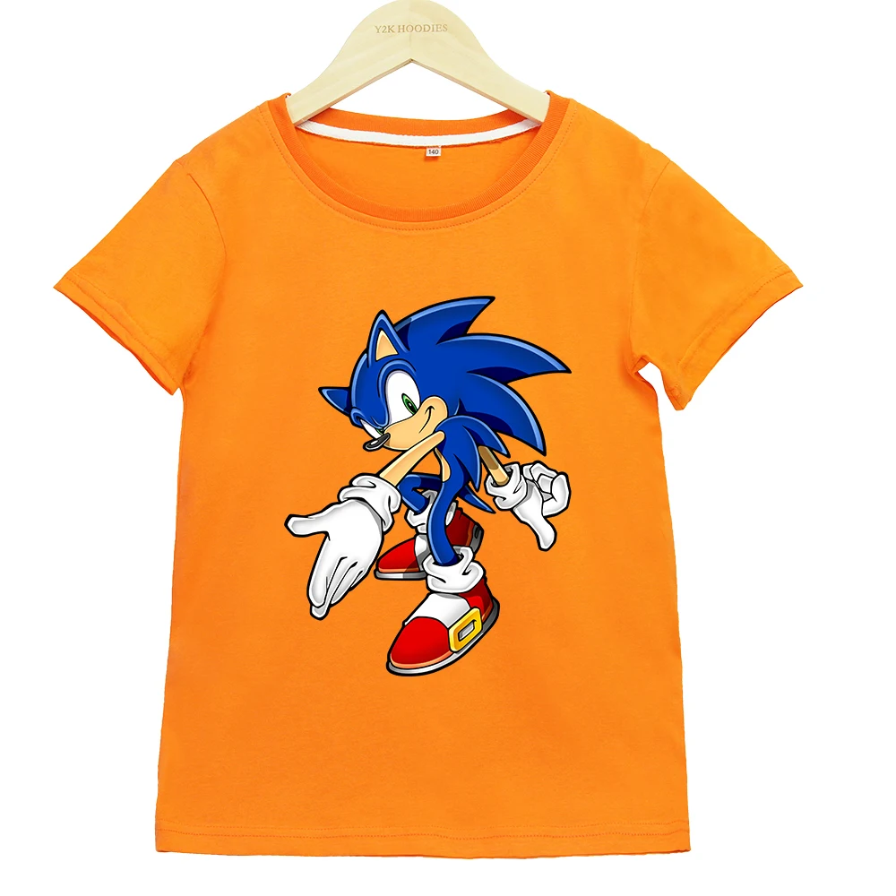 

Super Fast Hedgehog Cartoon Printing Boys and Girls Summer Wear Casual Sport Short-sleeved Cotton T-shirt boutique kids clothing