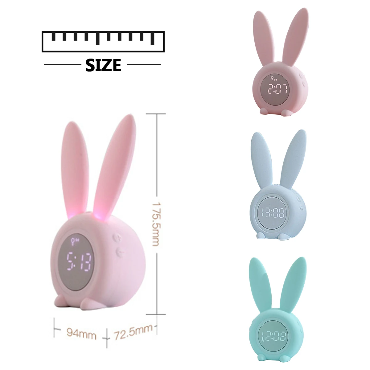 

Kids Rabbit Shape Alarm Clock Children Rechargeable Digital Clock With 6 Ringtones Snooze Mode Support 12/24 Hours System