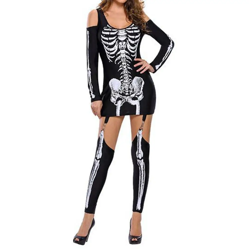 DSstyles маскарадный костюм с принтом скелета сексуальный на Хэллоуин открытыми