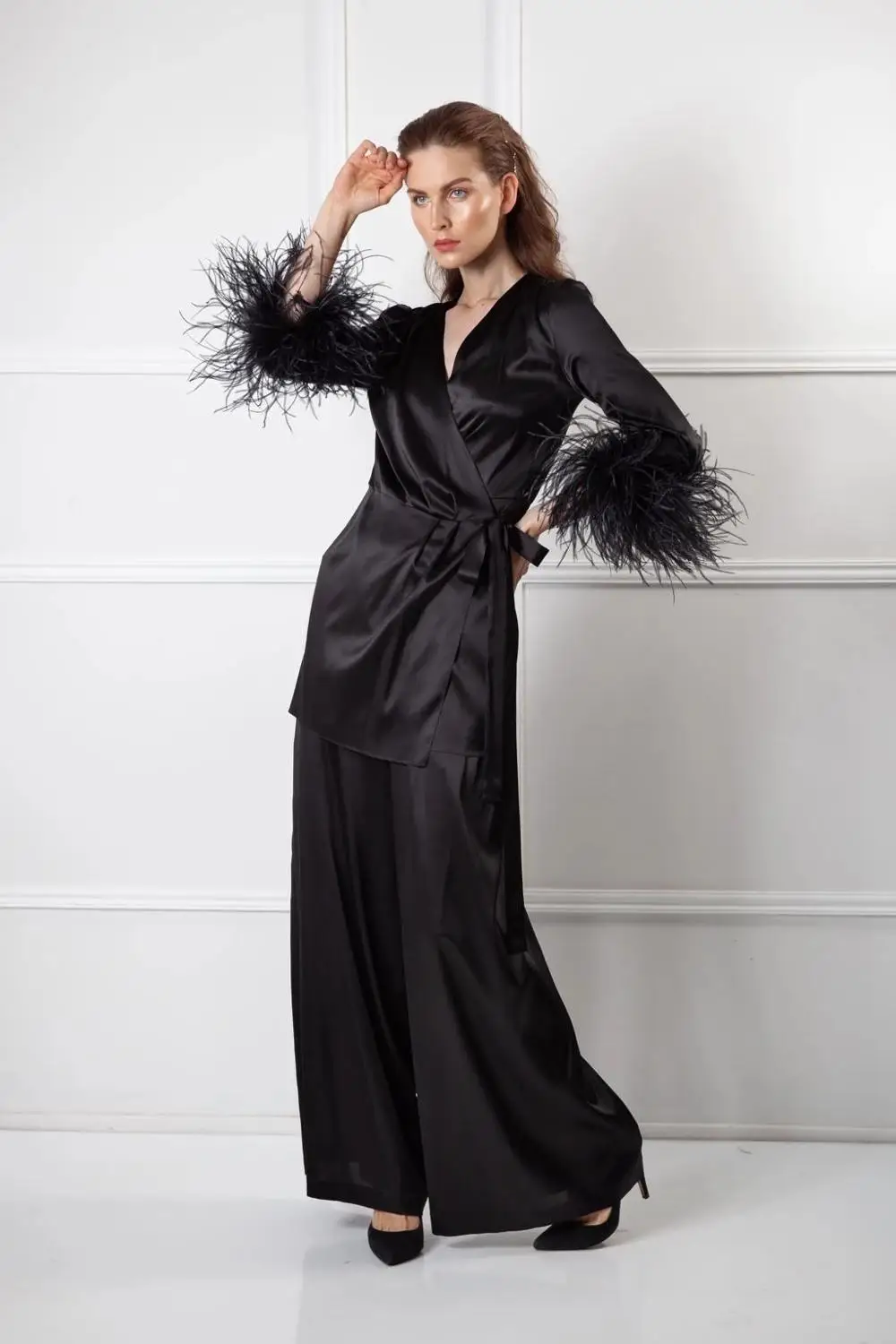 Женское сексуальное ночное белье с перьями свадебная одежда куртка для невесты