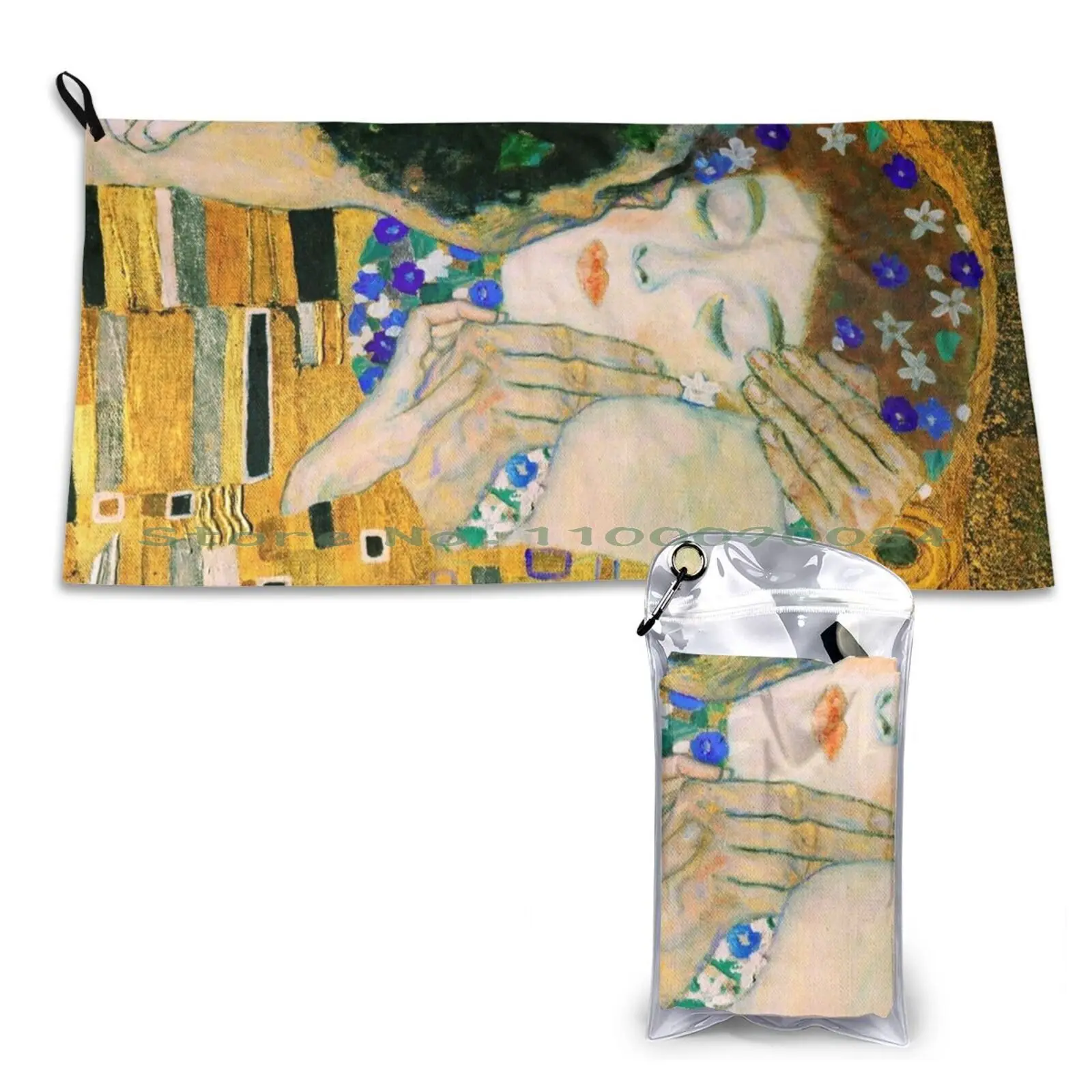 

Быстросохнущее полотенце The Kiss от Gustav Klimt, Спортивная портативная плитка для ванны, португальская Дамасская Цветочная плитка Azulejo с синими ч...