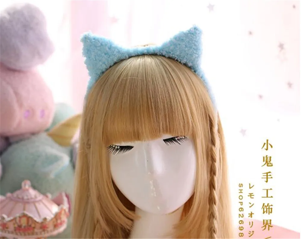 Женская пушистая повязка на голову с бантом и кошачьими ушками|Аксессуары для