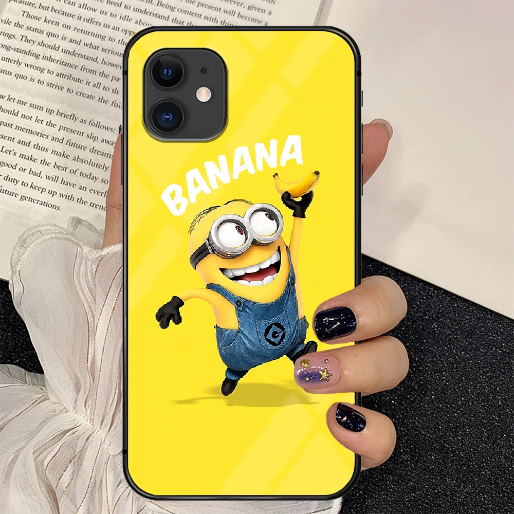 

Funny Cute Minione Phone Tempered Glass Case Cover For IPhone 6 6S 7 8 11 12 X Xr Xs Se 2020 Pro Max Plus Mini Hot Soft Shell