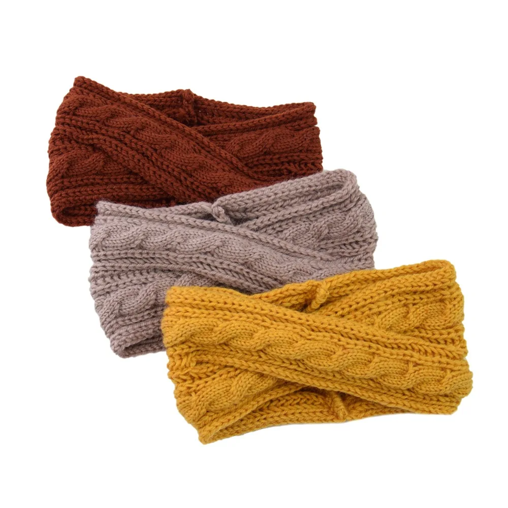

Winter Twist Cross Knitted Headbands for Women Girls Solid Wide Crochet Ear Warmer Turbans Stretch Hairbands Hair Accessories