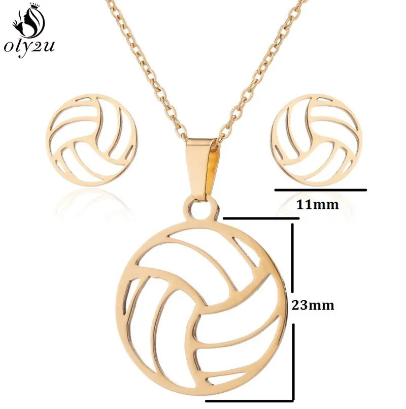 Oly2u волейбольное ожерелье из нержавеющей стали набор для женщин Collier Femme Volley Ball спортивные ожерелья в форме веера Подвески очаровательные ювелирные изделия