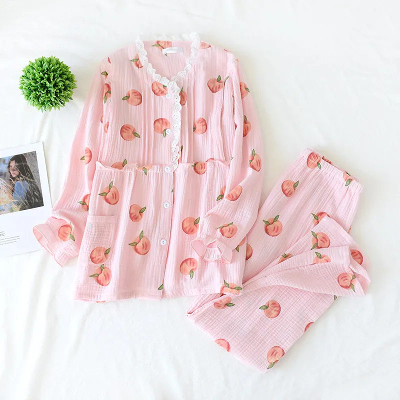 

Ночная сорочка женская из чистого хлопка, свободный пижамный комплект в японском и корейском стиле, домашняя одежда с милым принтом, весна-осень