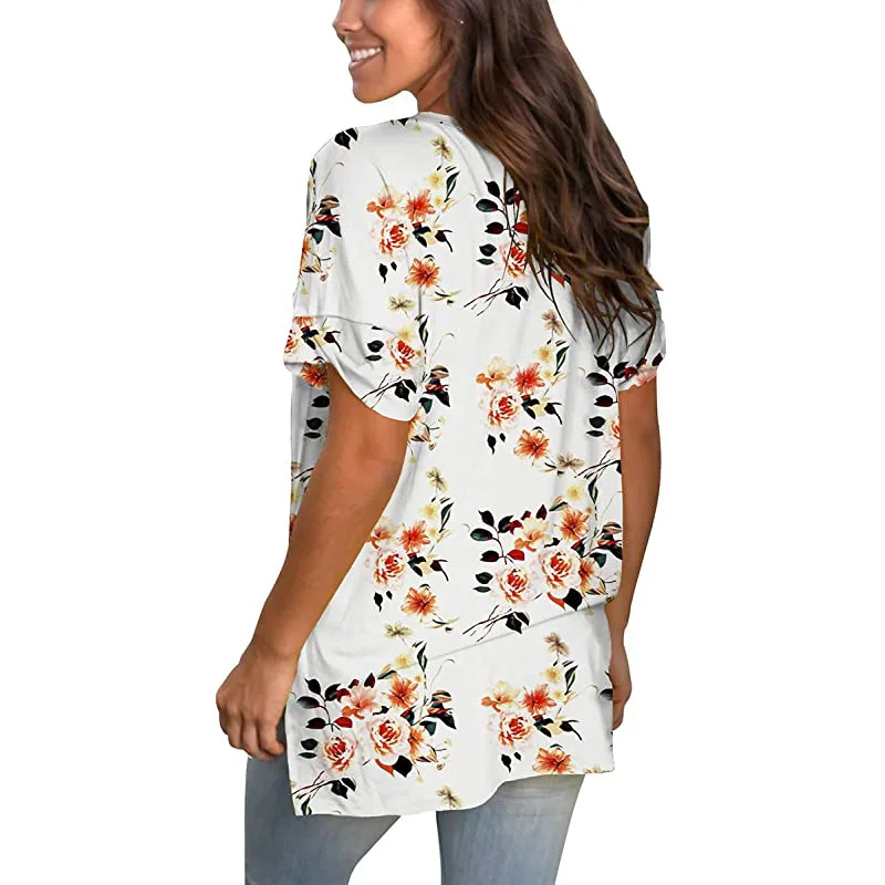 

Summer New Floral Print Short Sleeve T-shirt Women Clothes Casual Loose Fashion V Neck Tops Streetwear Ladies Tee Shirt Femme