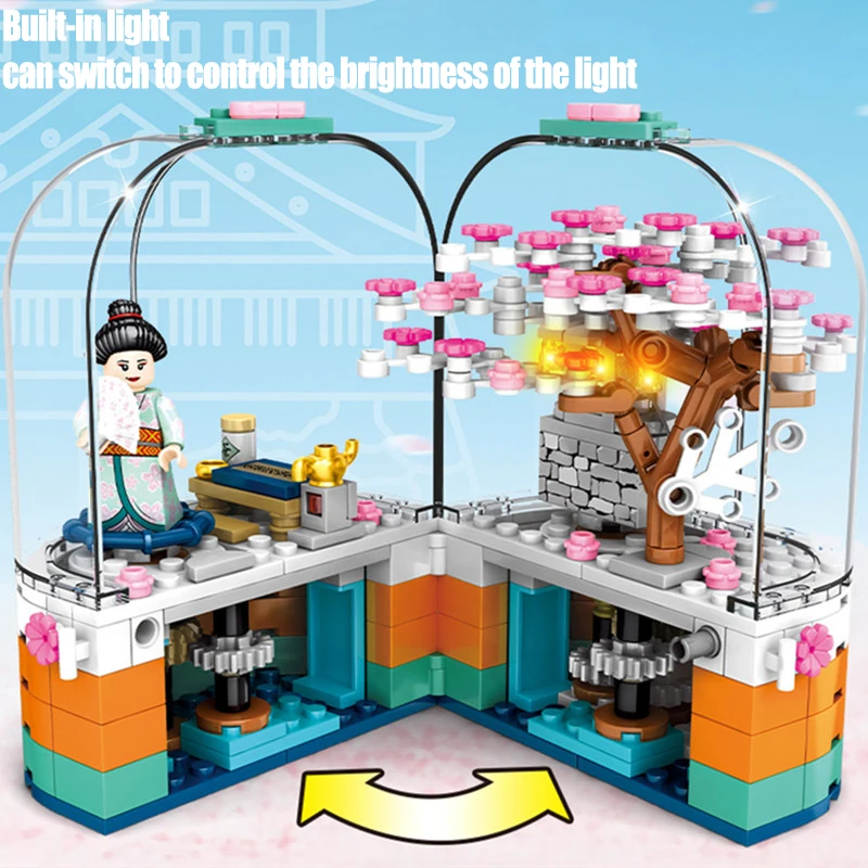 Конструктор SEMBO Вишневое цветение вращающаяся коробка с LED светильник кой |