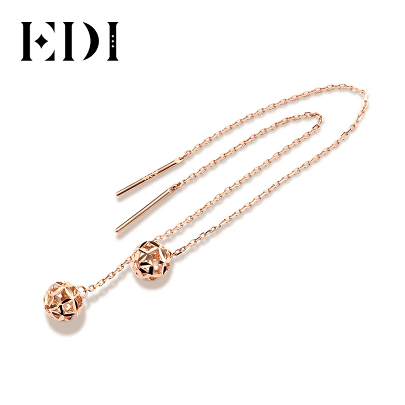Женские серьги-подвески EDI простые серьги из розового золота 18 К с полым шариком в