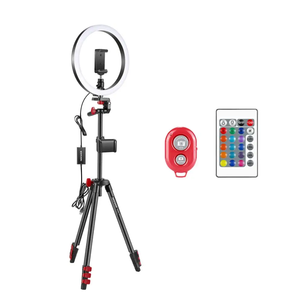 

Neewer 10-inch RGB Ring Light Selfie Light Ring with Tripod Stand & Phone Holder, Infrared Remote Control, Dimmable 16 Colors