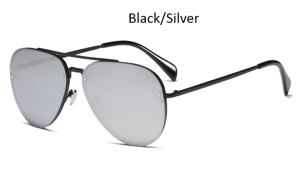 Black Silver Зеркальные Солнцезащитные очки для женщин, золотые, модные, брендовые, розовые, женские солнцезащитные очки, Ретро стиль, без оправы, сплав, мужские солнцезащитные очки oculos - Цвет линз: Black Silver