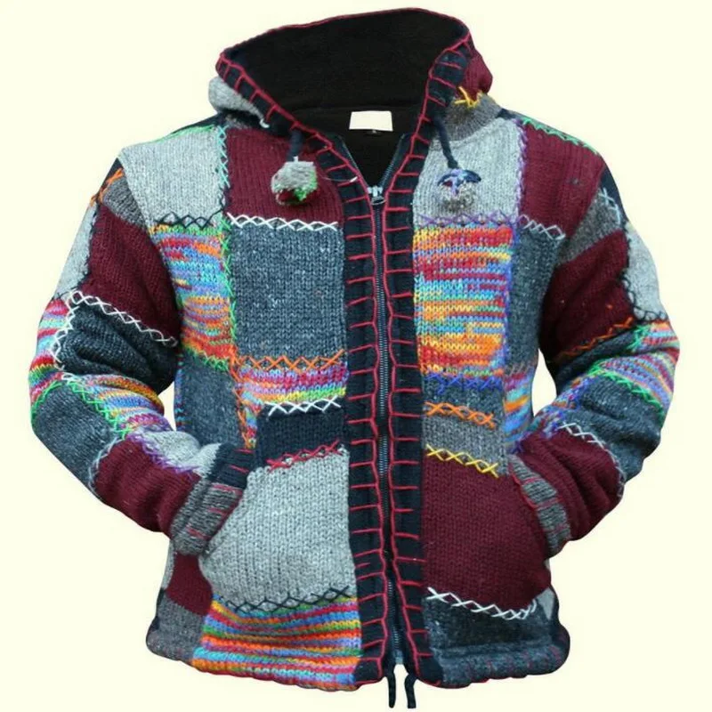 Плотные накладные Шить Свитер в стиле ретро для мужчин Цвет проблемных вязаный