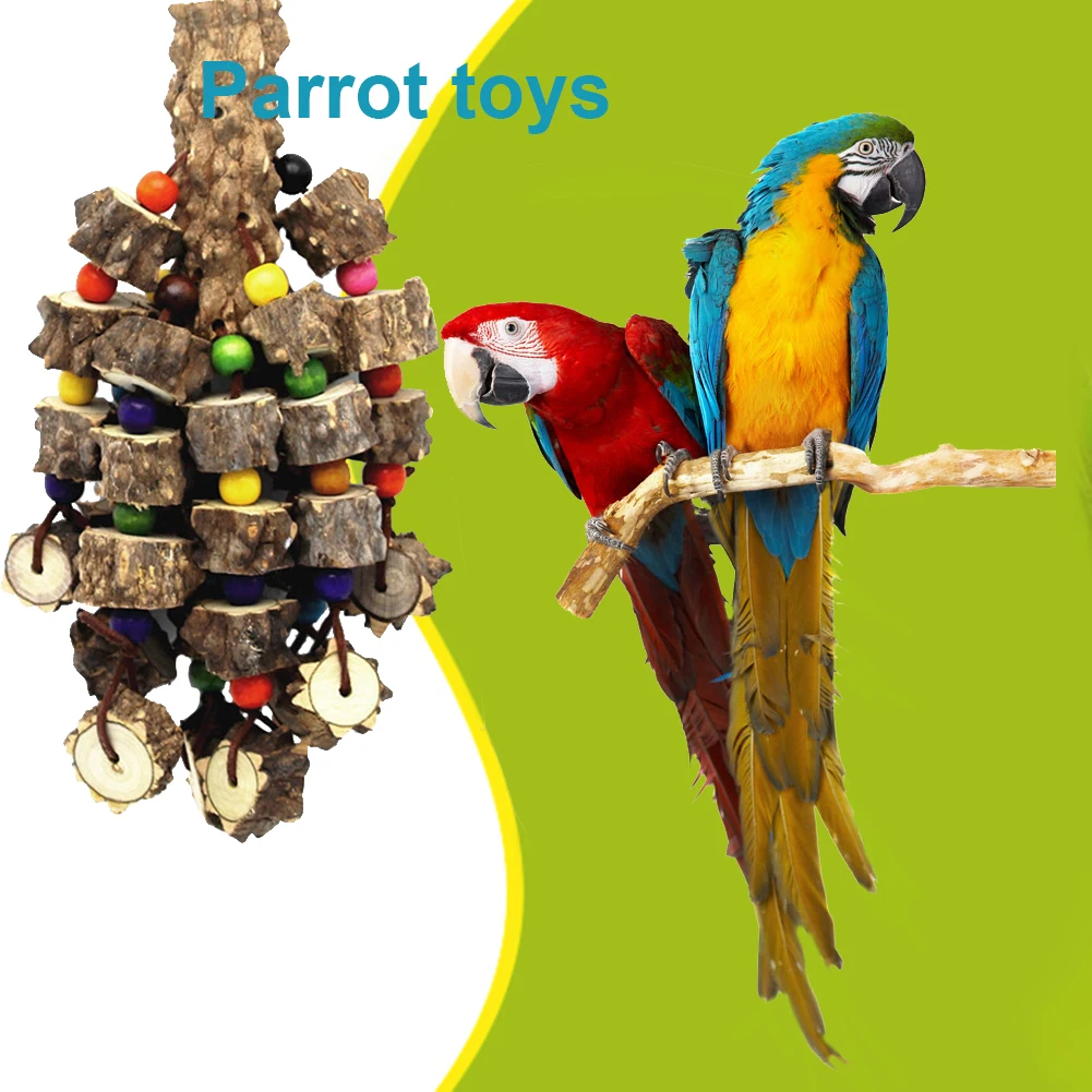 

Pet Bird Parakeet Cockatiels Natural Wooden Chewing Bite Educational Handmade Pendant Parrot Birdcage Hanging Swing Molar Toys