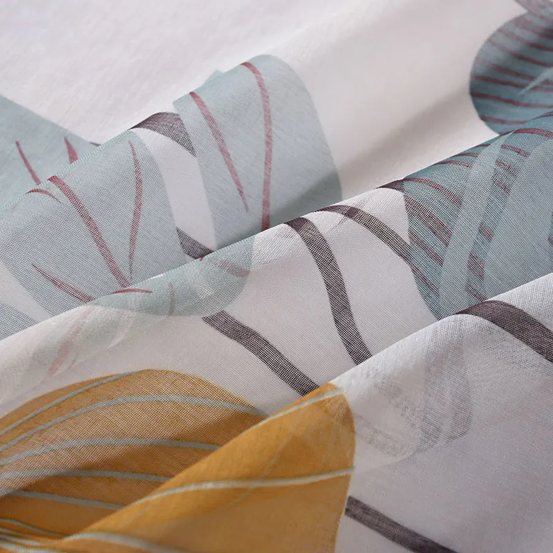 

One Panels Pastoral Style Leaves Tulle Curtains For Living Room Interior Decoration Home Printed Sheer Curtains Drapes