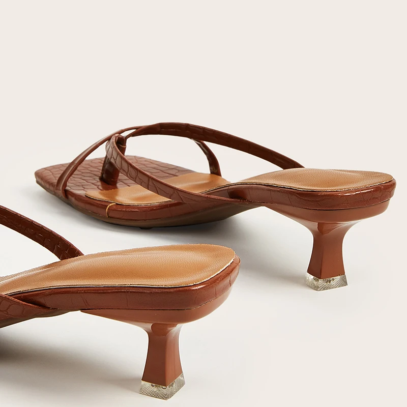 

2021 Female Thin Heels Slippers Flip Flops Summer Women Square Toe Sandals Shoes Fashion Casual Slippers Shoes Ladies Heels