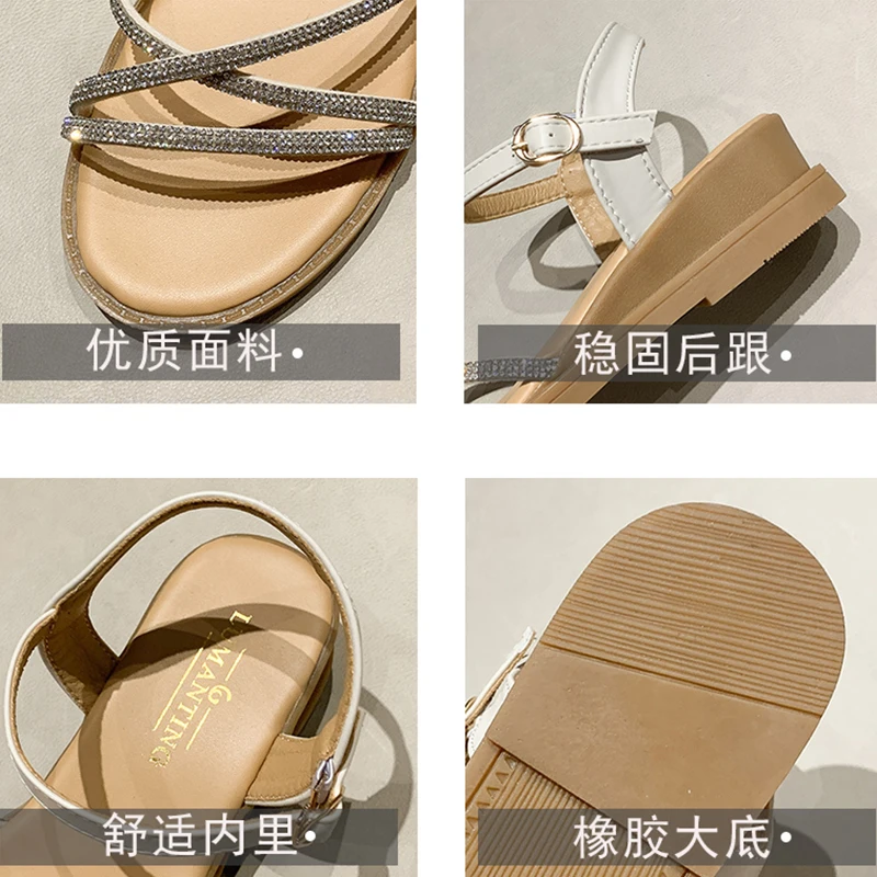 

Outside Sandals 2021 Summer All-Match Clear Heels Female Shoe Girls Clogs Comfort Beige Flat Fashion Low New Buckle Strap Basic