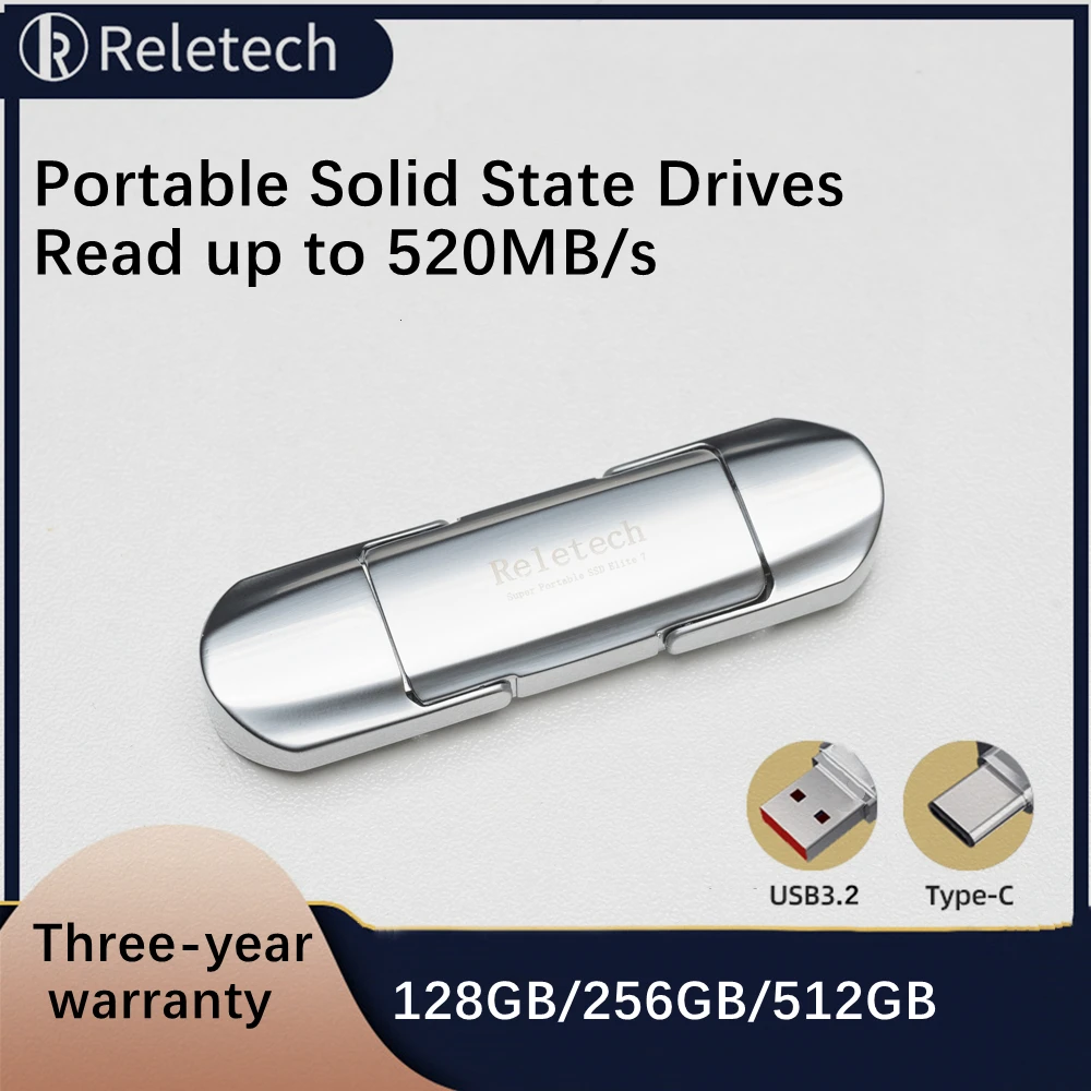 Внешний накопитель Reletech Slite7 PSSD до 520 МБ/с. 250 ГБ 500 Гб USB 3 2 Type- C для ноутбуков и