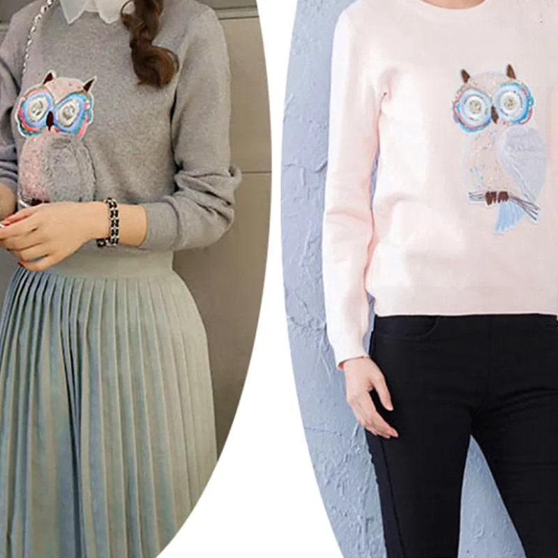 Maxsin 1 шт. Высокое качество вышитые блестки большой стикер Сова Ручная работа