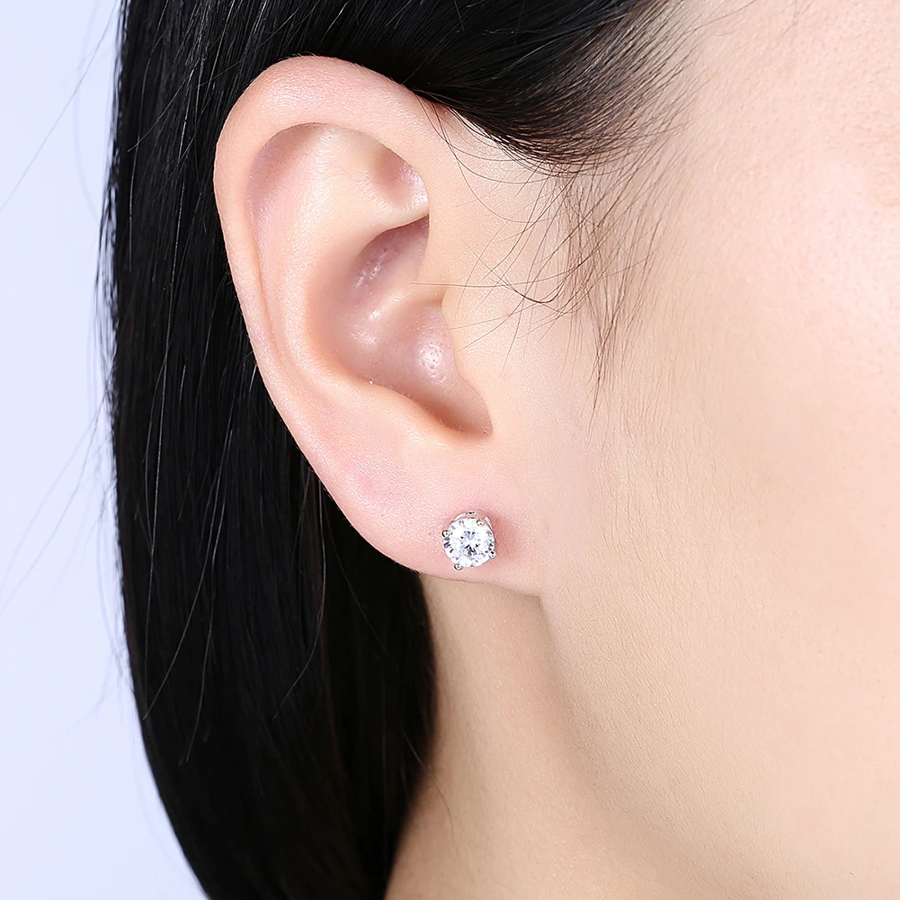 

ZEMIOR Clear Cubic Zirconia 925 Sterling Silver Stud Earrings For Women Simple Four Claws Earring Party Fine Jewelry New Listing