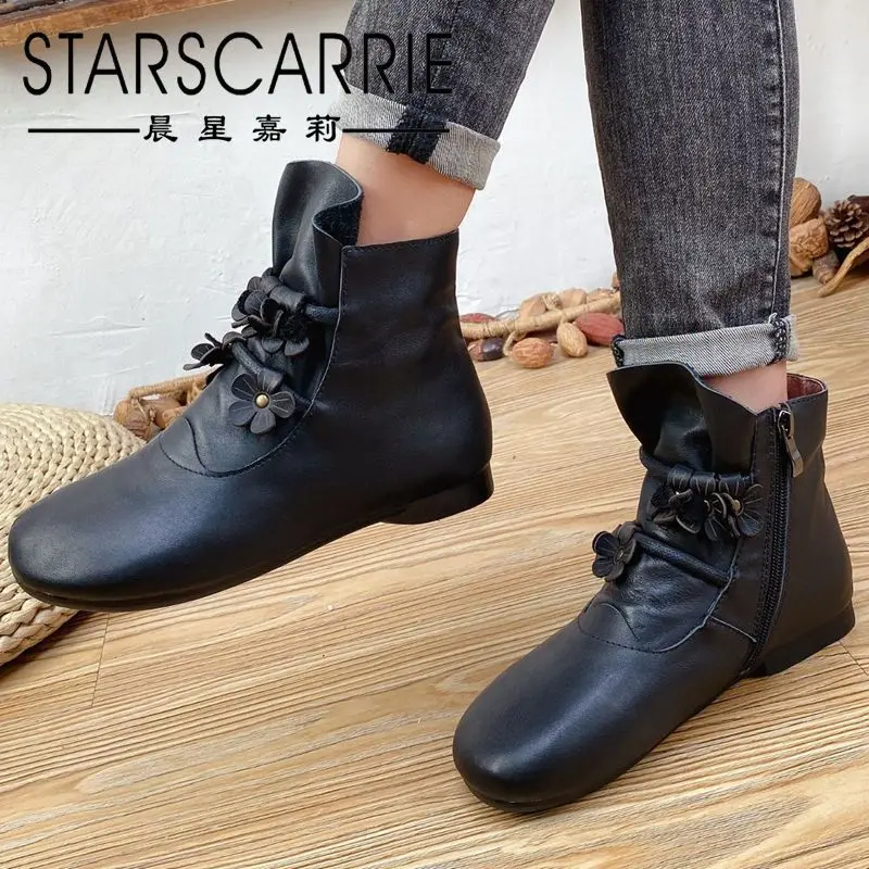 

Сапоги женские из воловьей кожи, на плоской подошве, с круглым носком, на молнии, из вискозы, для верховой езды, для осени и зимы, 2021