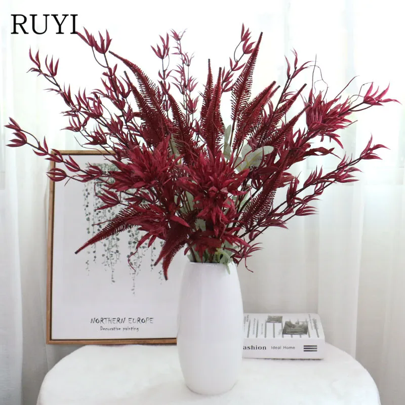 Высокое качество темно красная серия свадебные искусственные цветы с травой