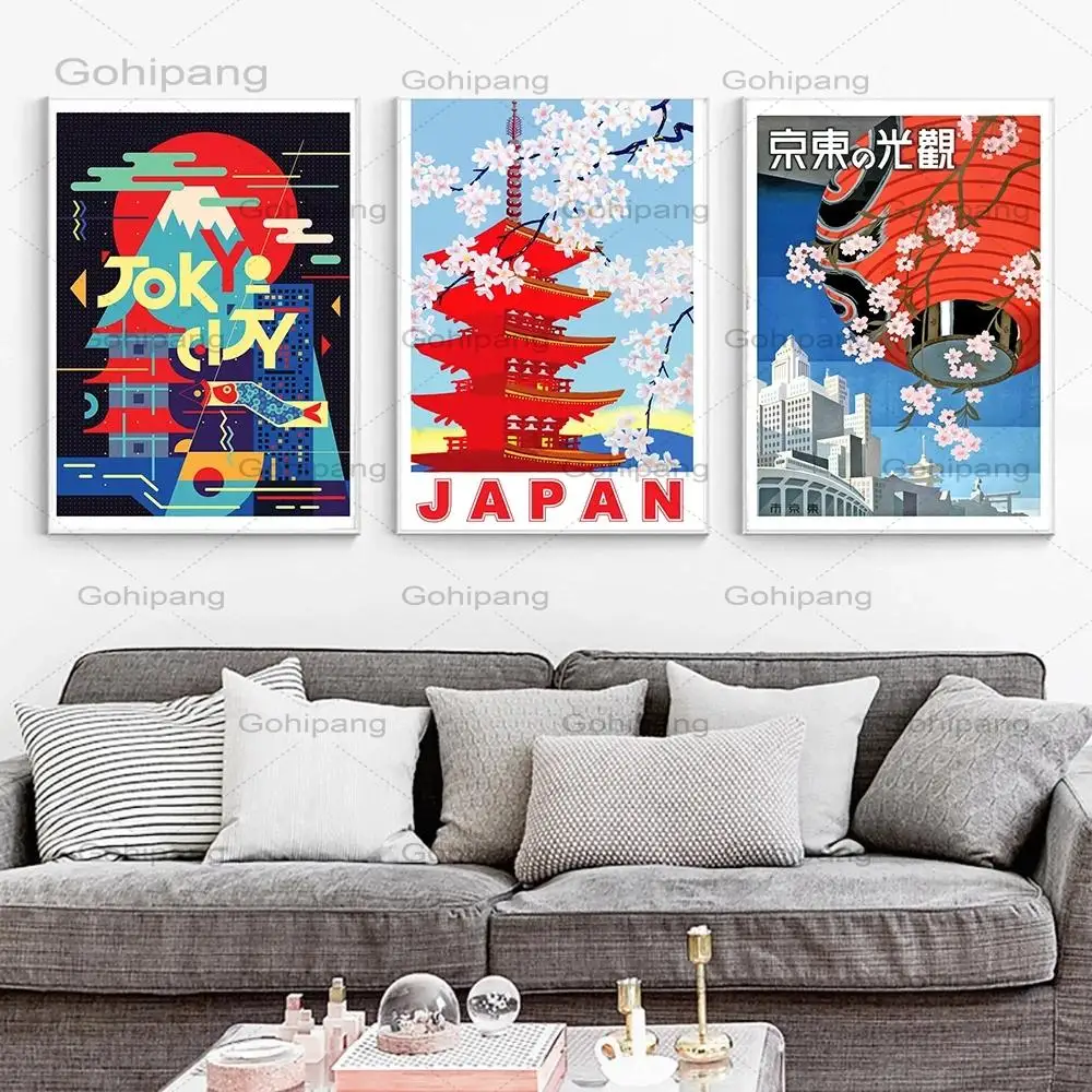 

Japanese Cherry Blossom Temple Travel Wall Art Canvas Painting Nordic Posters and Prints Wall Pictures for Living Room Decor