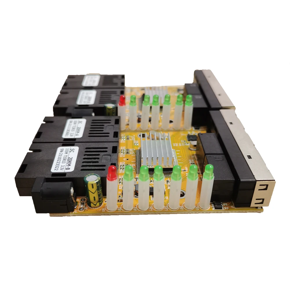 2F4E Fast POE PCB Ethernet Switch Fiber Optical Media Converter Single Mode 4 RJ45 and 2 SC fiber Port 10/100M PCBA