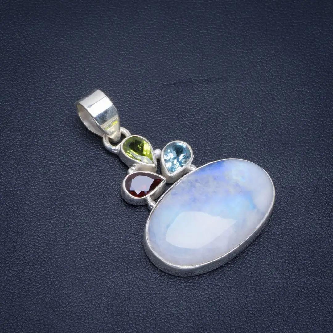 Натуральный Радужный Лунный Камень голубой топаз гранат и Перидот 925 пробы