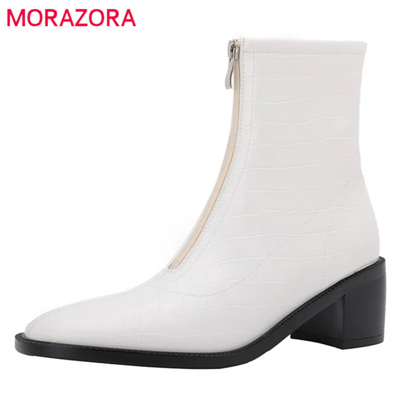

Женские ботильоны из натуральной кожи MORAZORA, Черные ботильоны из натуральной кожи на толстом высоком каблуке, на молнии, Осень-зима 2022